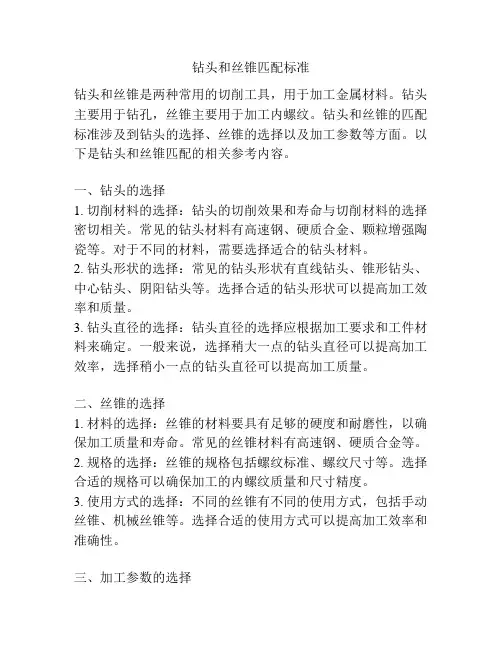 钻头和丝锥匹配标准