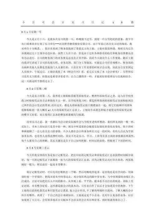 小公司会计实习日记10篇