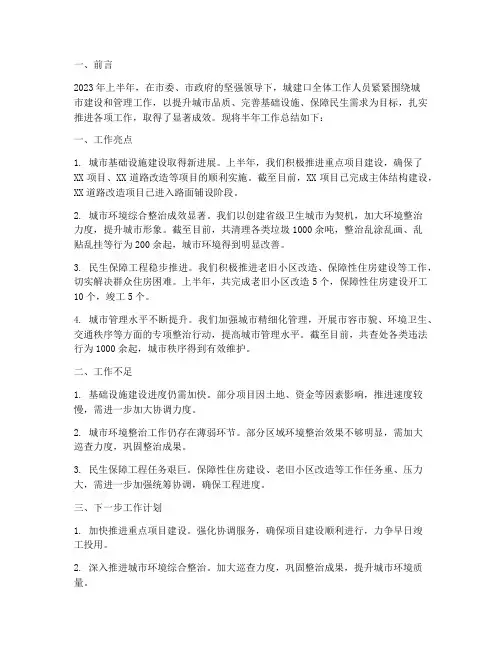城建口半年工作总结