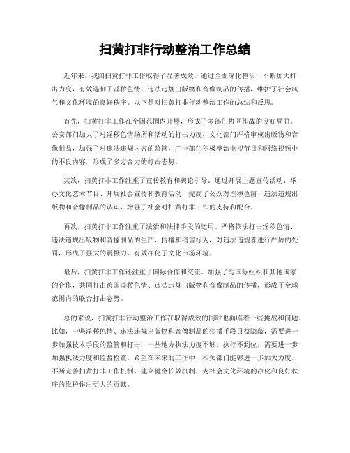扫黄打非行动整治工作总结