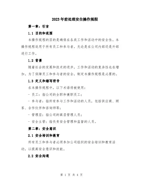 2023年前处理安全操作规程