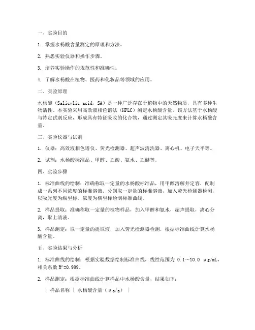 水杨酸含量测定实训报告