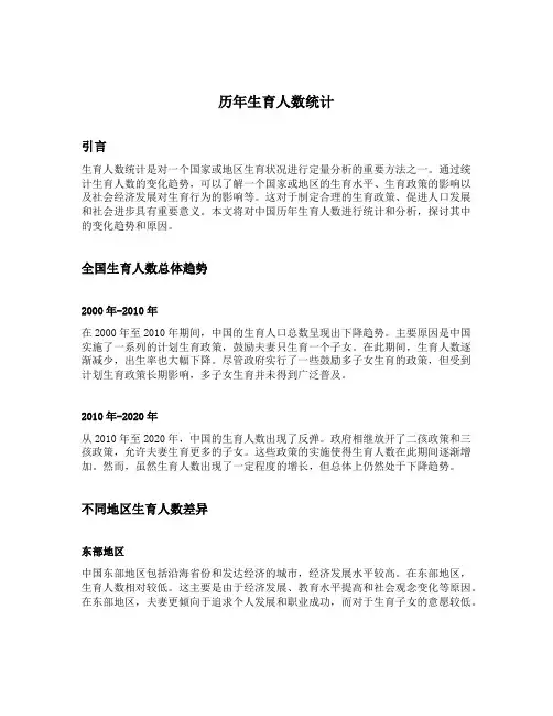 历年生育人数统计