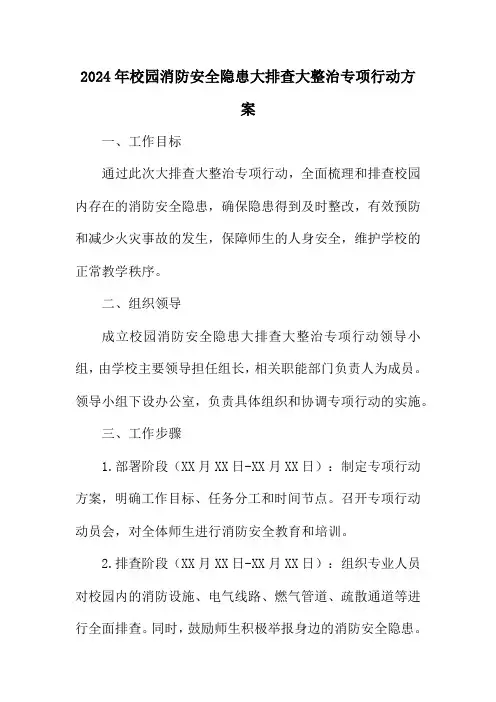 2024年校园消防安全隐患大排查大整治专项行动方案