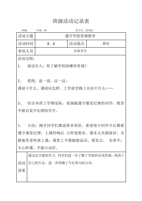 一年级一班2013年班级活动记录表