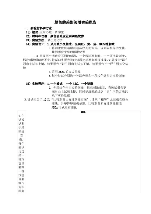 差别阈限实验报告