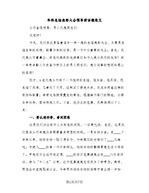 年终总结表彰大会领导讲话稿范文（2篇）