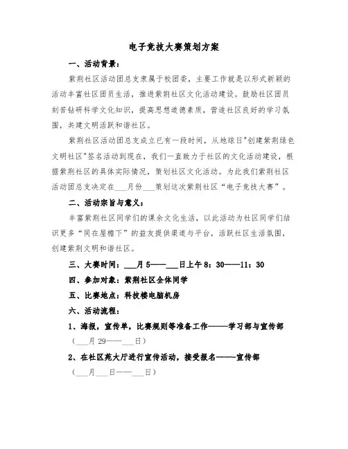 电子竞技大赛策划方案（3篇）
