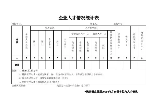 企业人才情况统计表
