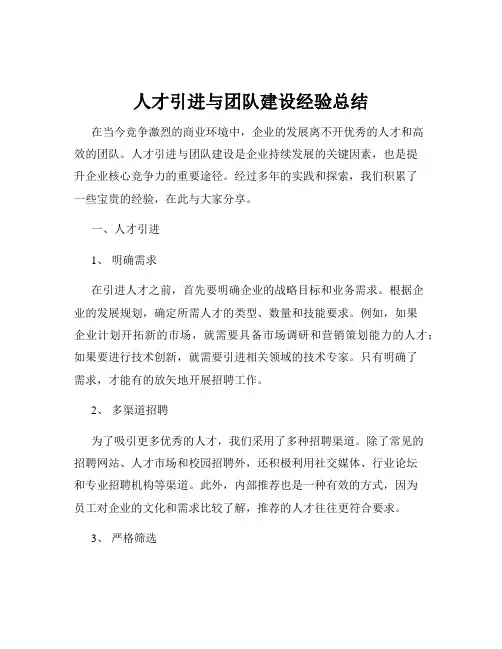 人才引进与团队建设经验总结