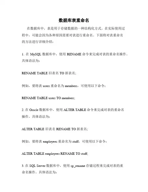 数据库表重命名