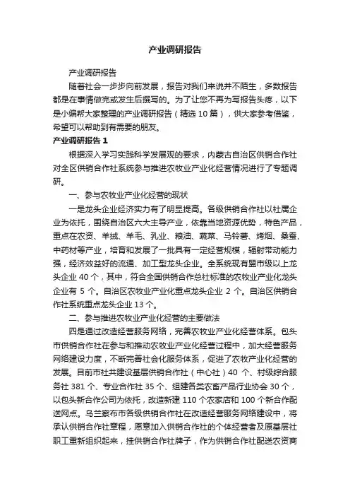 产业调研报告（精选10篇）