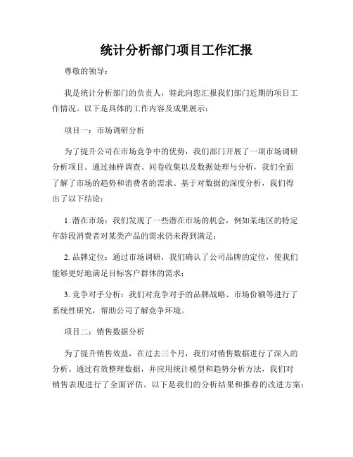 统计分析部门项目工作汇报