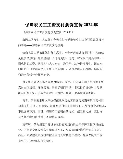 保障农民工工资支付条例宣传2024年