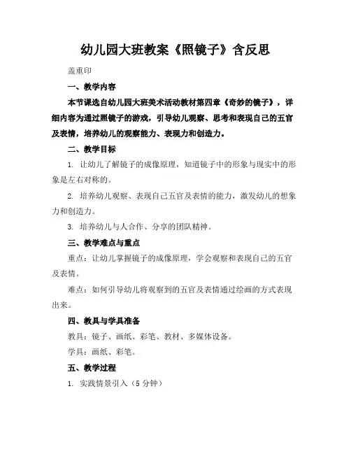 幼儿园大班教案《照镜子》含反思