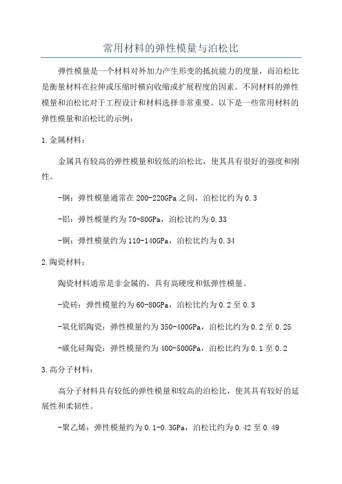 常用材料的弹性模量与泊松比