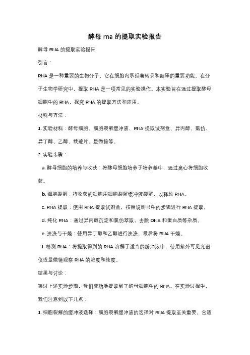 酵母rna的提取实验报告
