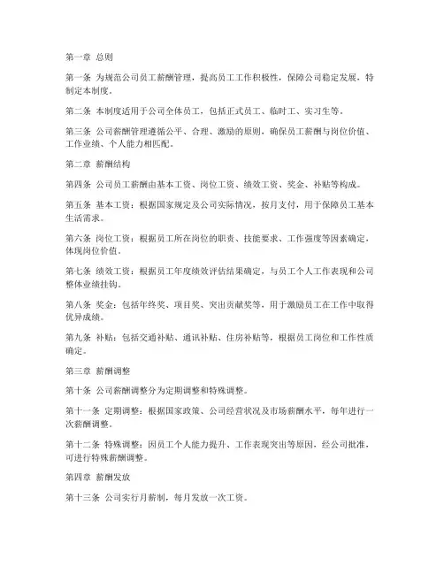 房产公司员工薪酬管理制度