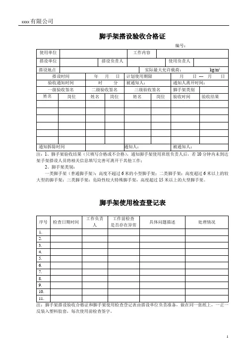 脚手架搭设验收合格证-模板