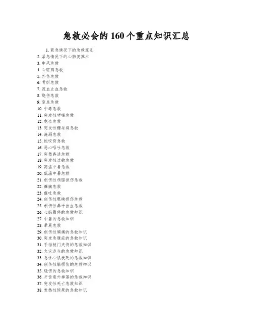 急救必会的160个重点知识汇总
