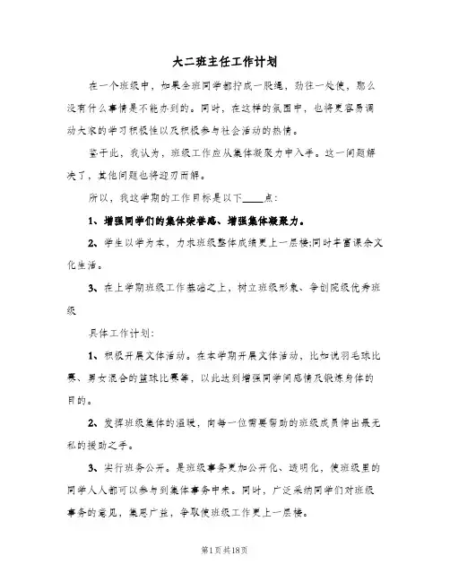 大二班主任工作计划（五篇）