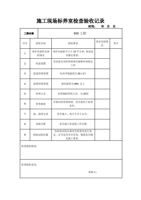 施工现场标养室检查验收记录