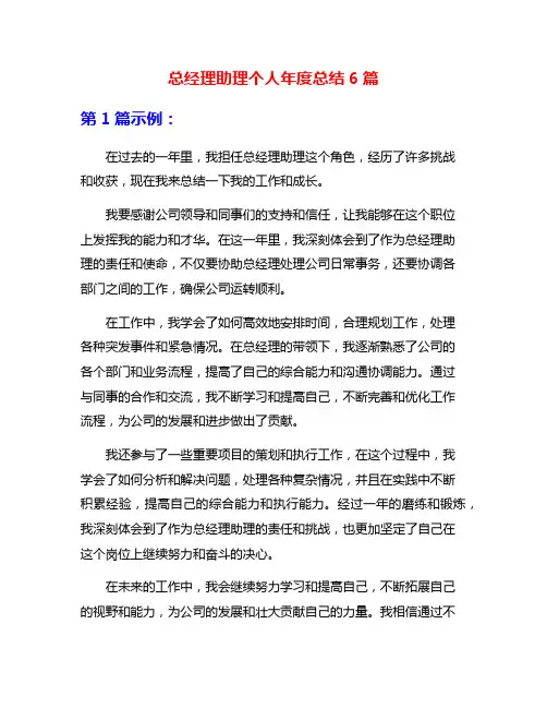 总经理助理个人年度总结6篇