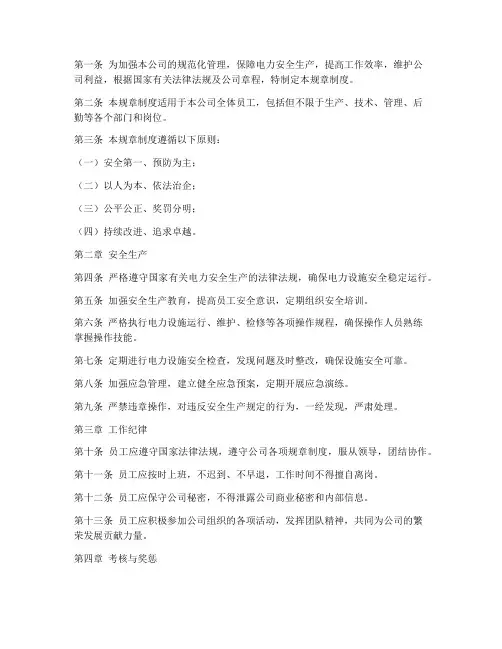 电力企业公司规章制度范本