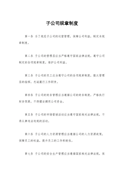 子公司规章制度