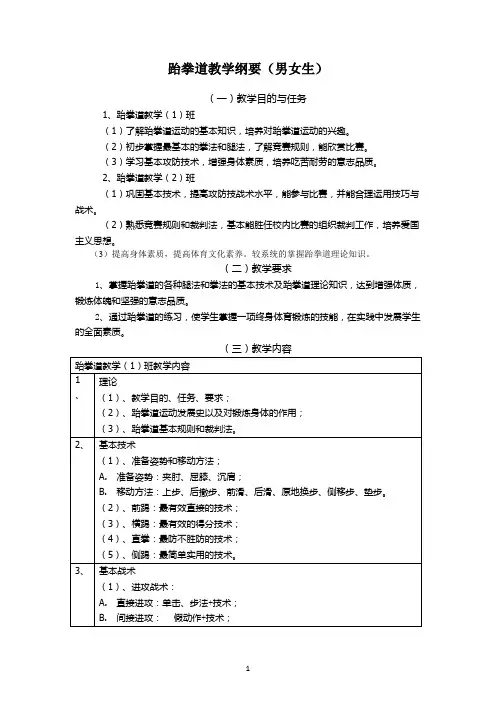 跆拳道教学纲要(男女生)