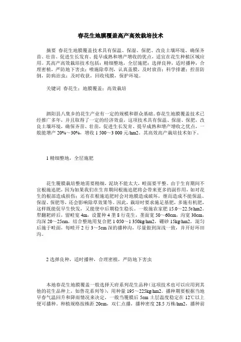 春花生地膜覆盖高产高效栽培技术