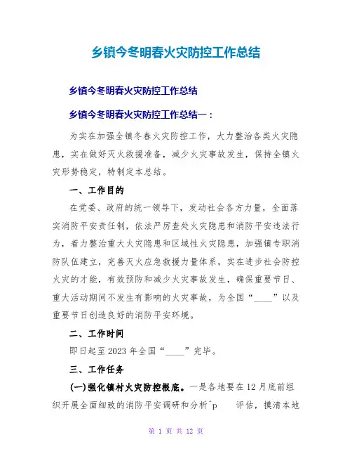 乡今冬明春火灾防控工作总结