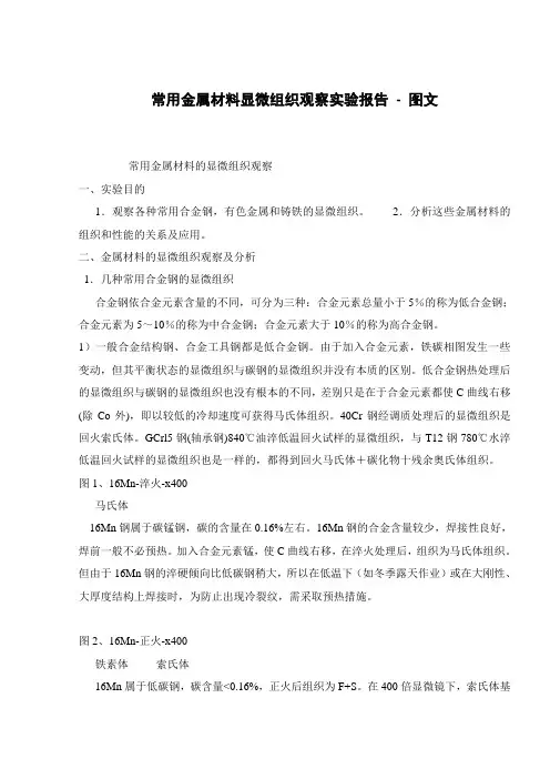 常用金属材料显微组织观察实验报告