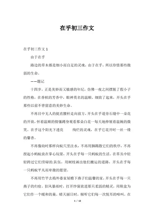 在乎初三作文