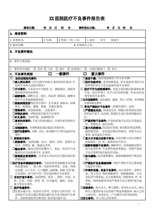 医院医疗不良事件报告表