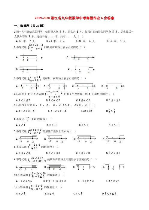 2019-2020浙江省九年级数学中考寒假作业6含答案
