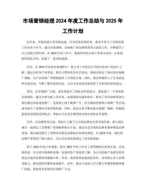 市场营销经理2024年度工作总结与2025年工作计划