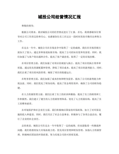 城投公司经营情况汇报