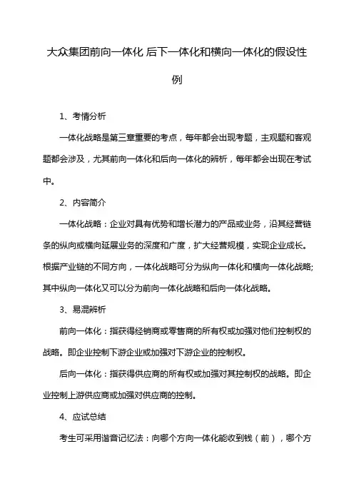 大众集团前向一体化 后下一体化和横向一体化的假设性例