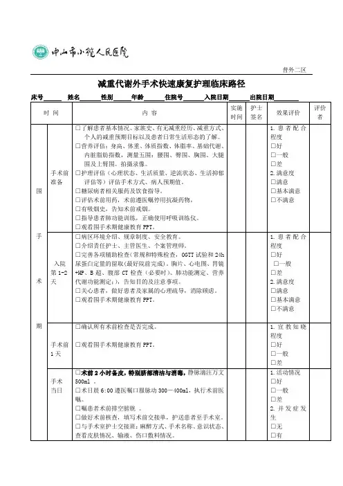 减重代谢外手术快速康复护理临床路径