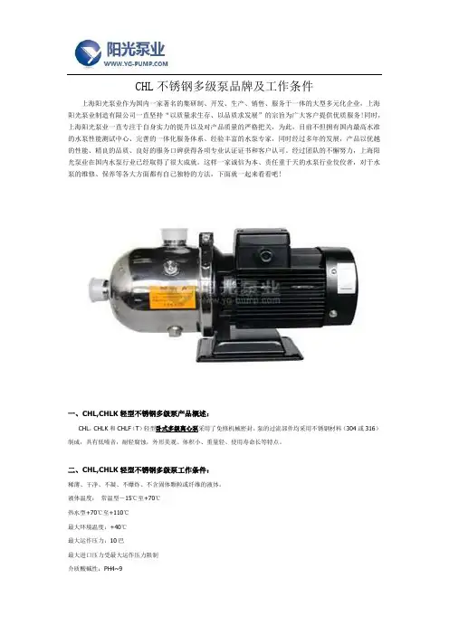 CHL不锈钢多级泵品牌及工作条件