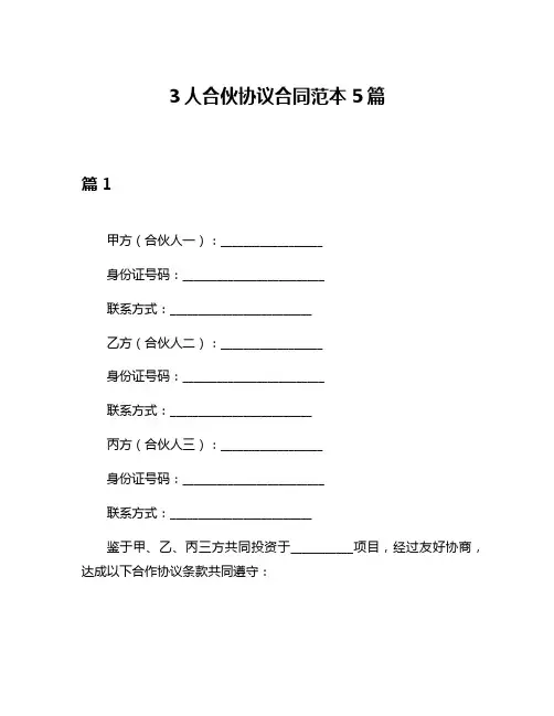 3人合伙协议合同范本5篇
