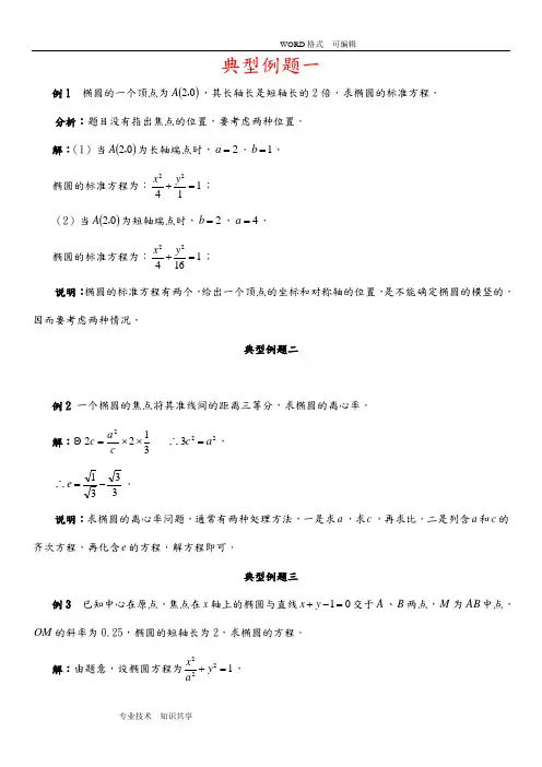 高中理科椭圆的典型例题