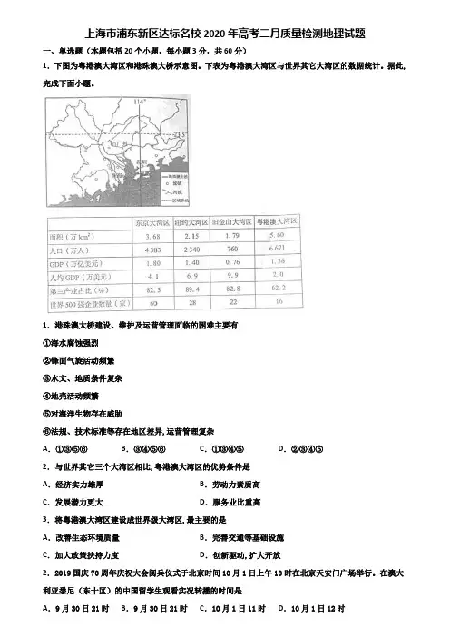 上海市浦东新区达标名校2020年高考二月质量检测地理试题含解析