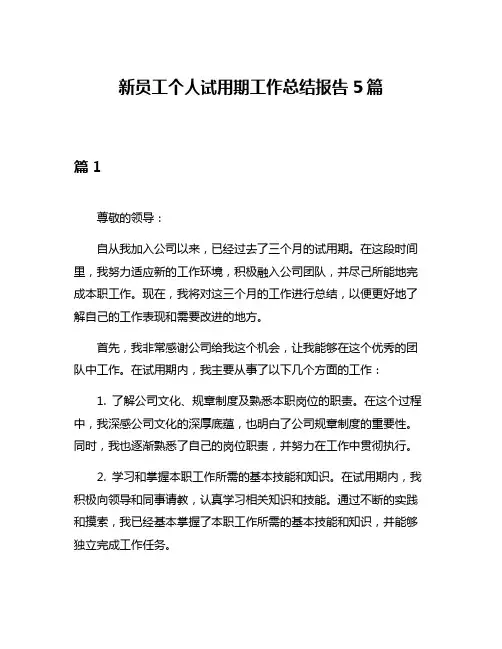 新员工个人试用期工作总结报告5篇