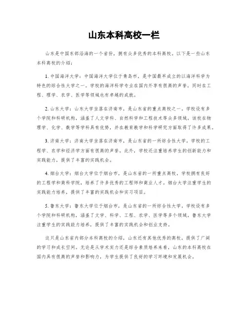 山东本科高校一栏
