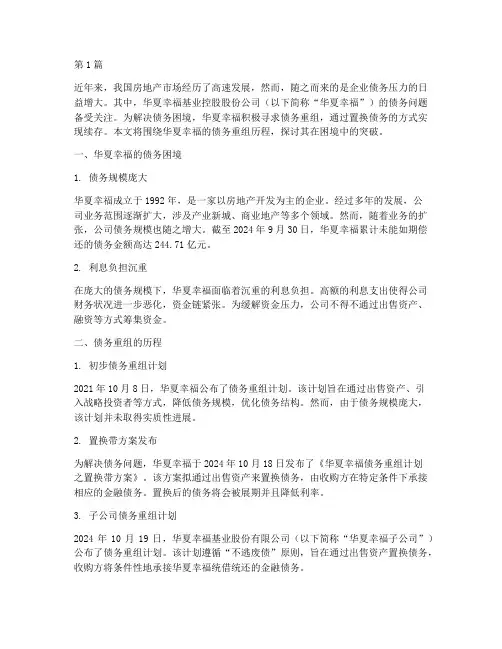 债务重组实现置换续存(3篇)