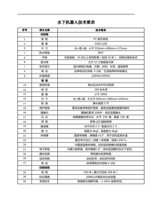水下机器人技术要求