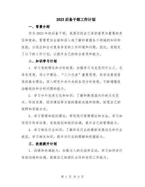 2023后备干部工作计划
