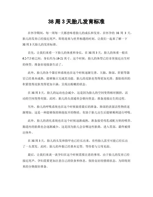 38周3天胎儿发育标准